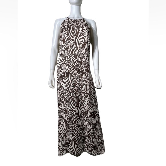 Lilly PULITZER White Brown Angel Maxi Halter Dress Sz S Zebra Animal Print Beach - Picture 2 of 16